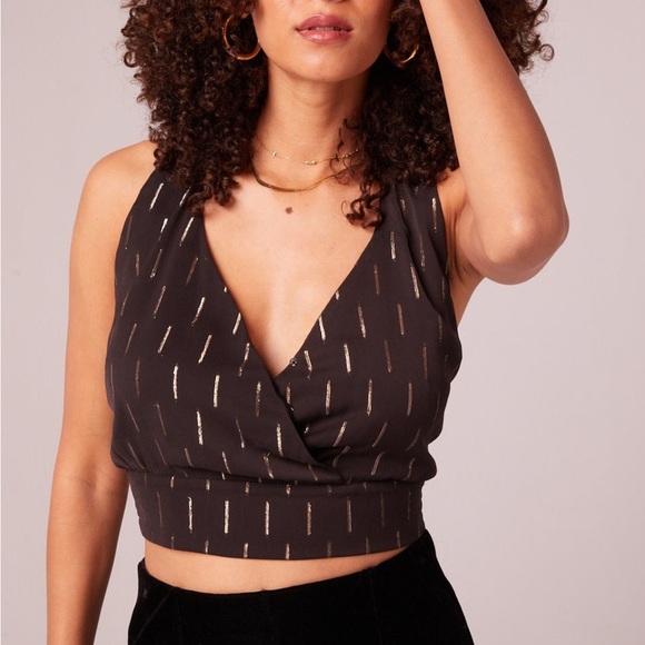 NEW BOG COLLECTIVE CIRCE BLACK AND GOLD SHIMMER HALTER TOP - Picture 5 of 6